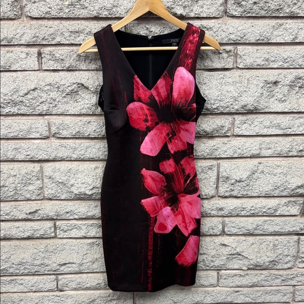 Guess Black and Pink Floral Mini Dress